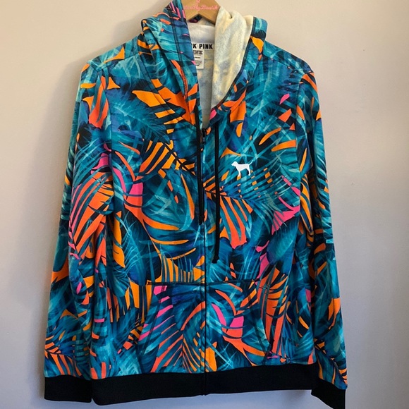 (A4) Victoria’s Secret Tropical print full zip Long-sleeve hooded jacket, Size L - Picture 2 of 9